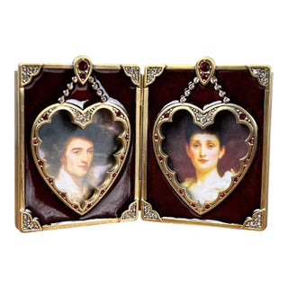 New in Box Jay Strongwater Bejeweled Enamel Double Heart Picture Frame For Sale