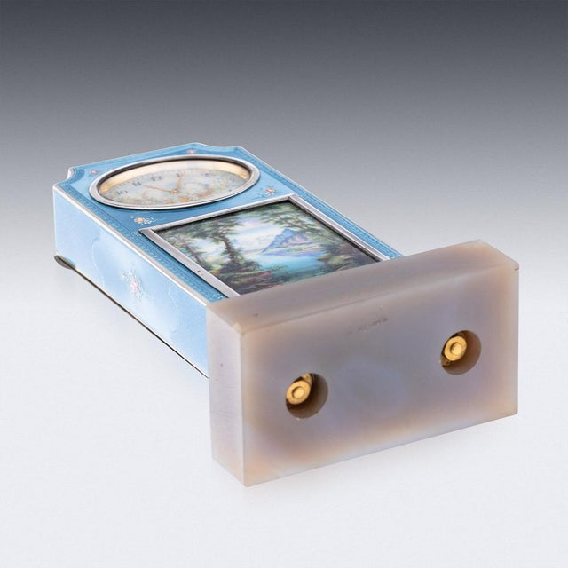 Swiss Silver and Guilloche Enamel Travel Clock, 1900s For Sale - Image 9 of 18