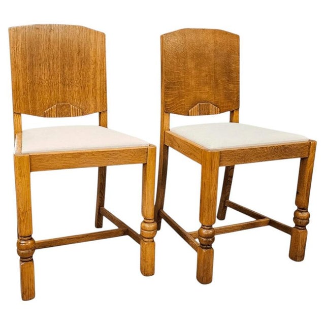 Art Deco British Oak Panel Back Side Chairs, 1930, Set of 2 For Sale - Image 9 of 9