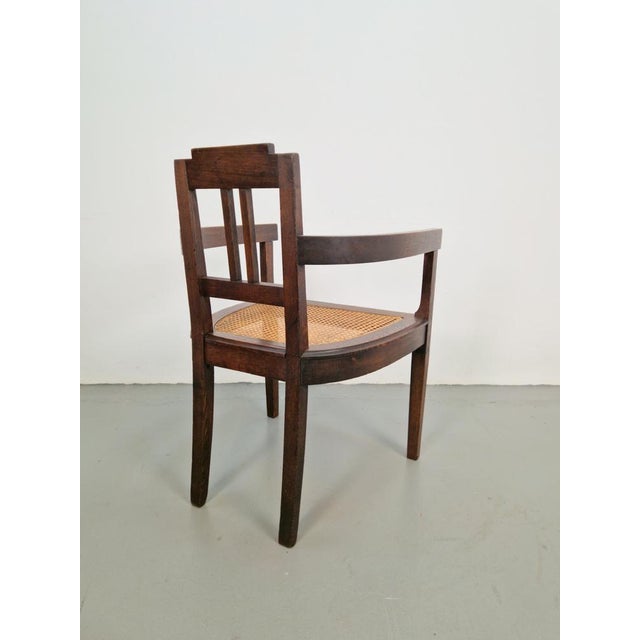 1920s Art Nouveau Deco Armchair in Rattan Webbing, Oak and Copper, 1920s For Sale - Image 5 of 9