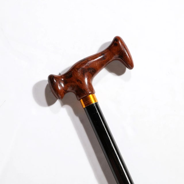 1960s Walking Stick W/ Faux Burled Wood Handle and Black Enameled Body For Sale - Image 5 of 8