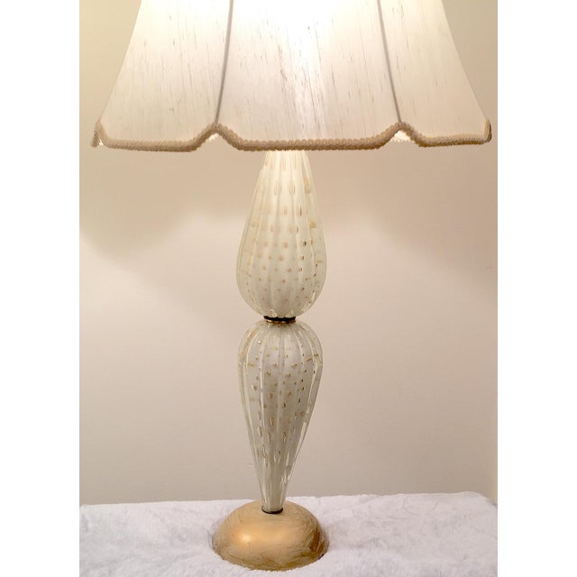 Brass Vintage Mid Century Murano Venetian White & Gold Glass Lamps- a Pair For Sale - Image 8 of 10