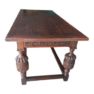 Antique Large 72" Jacobean or Spanish Revival Oak Library Table - 19th Century For Sale