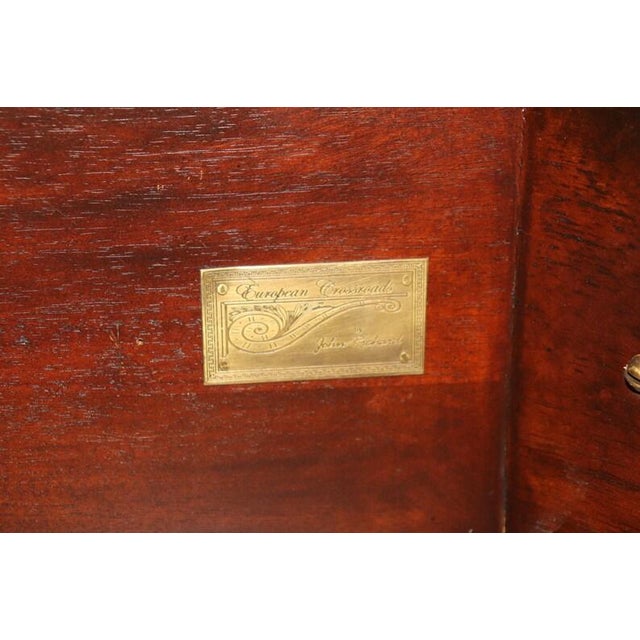 Wood 1980s Pair of John Richard "European Crossroads" Inlaid Console Tables – Edwardian Style Marquetry Demi-Lune Entryway Tables For Sale - Image 7 of 9