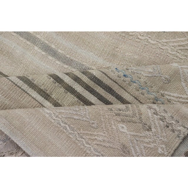 Turkish Flat-Weave Kilim With Tribal Embroideries in Taupe, Tan, Blue-Gray Color For Sale - Image 10 of 11