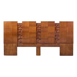 Lane Brutalist Mid Century Walnut King Headboard For Sale