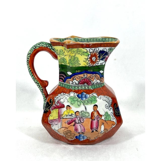 Chinoiserie Rare Masons Ironstone Chinoiserie‘ Red Scale Conversation Group’ Hydra English Porcelain Jug, C1835 For Sale - Image 3 of 7