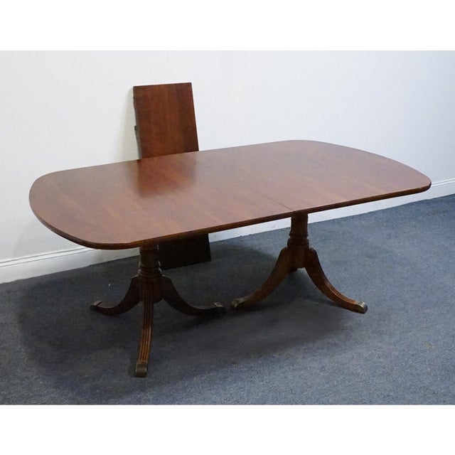 Vintage Antique Solid Mahogany Traditional Duncan Phyfe Style 92" Double Pedestal Dining Table For Sale - Image 10 of 11
