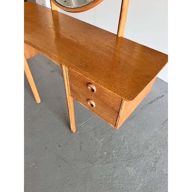 Wood Vintage Norwegian Oak Dressing Table with Mirror, 1970s For Sale - Image 7 of 9