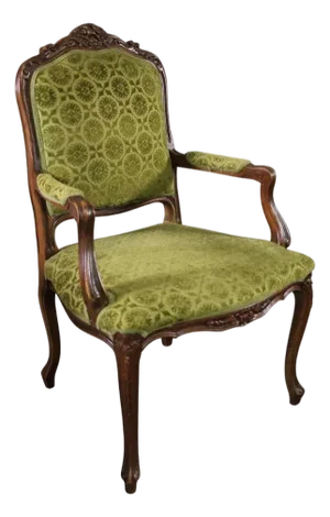 Louis XV French Provincial Kelly Green Velvet Arm Chair