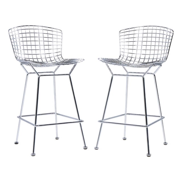 Harry Bertoia for Knoll Mid Century Chrome Counter Stools - Pair For Sale