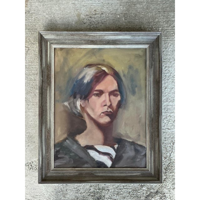 Vintage Original Oil Portrait on Canvas For Sale - Image 10 of 12