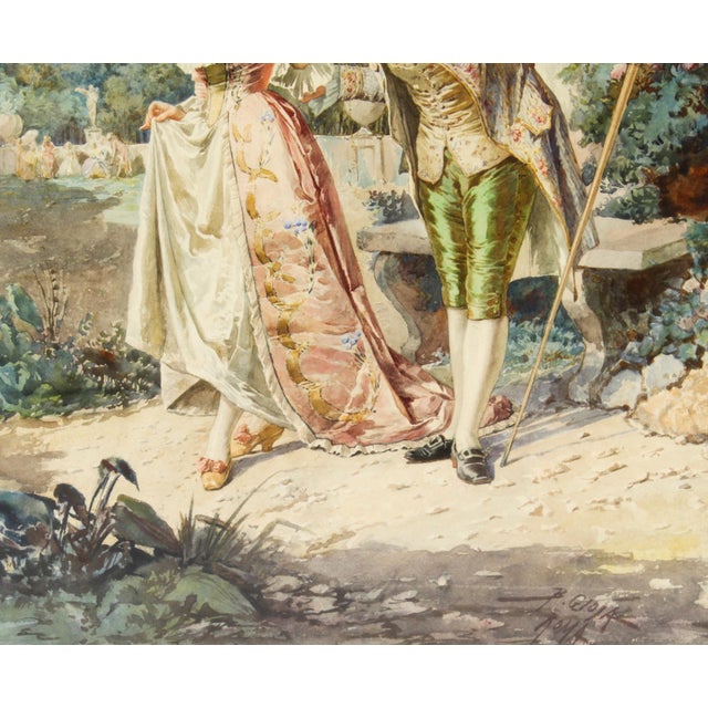 Belisario Gioja, The Romantic Walk, 19th Century, Watercolor, Framed For Sale - Image 7 of 15