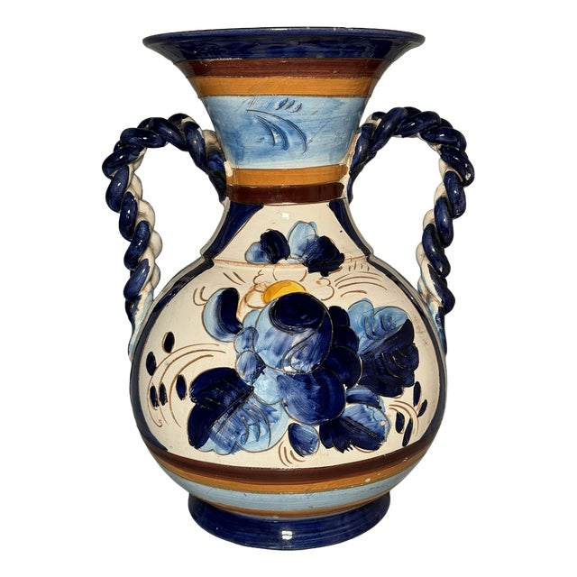 Large Italian Hand-Painted Ceramic Pitcher, 1970s For Sale