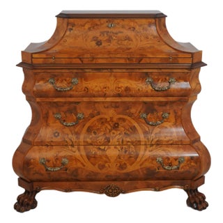 Italian Highly Inlaid Olivewood Fall Front Desk For Sale