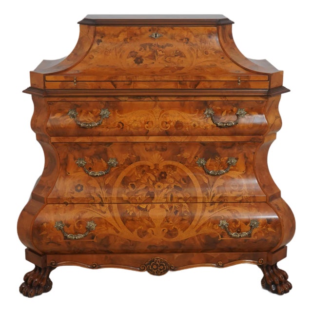 Italian Highly Inlaid Olivewood Fall Front Desk For Sale