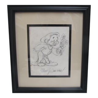 John Hubley Signed Original Dopey Show White Seven Dwarfs Walt Disney Sketch Art For Sale