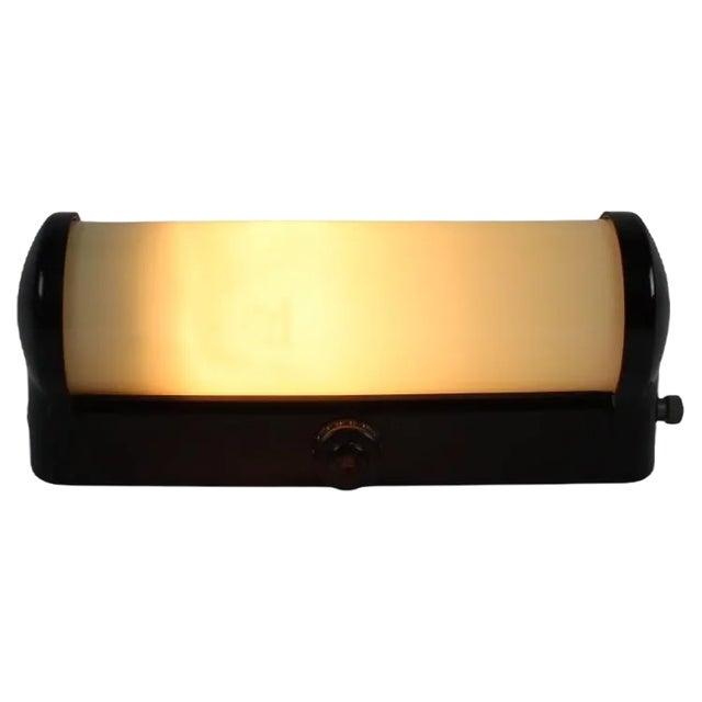 Art Deco Bakelite and Glass Wall Lamp, Czechoslovakia, 1930s For Sale