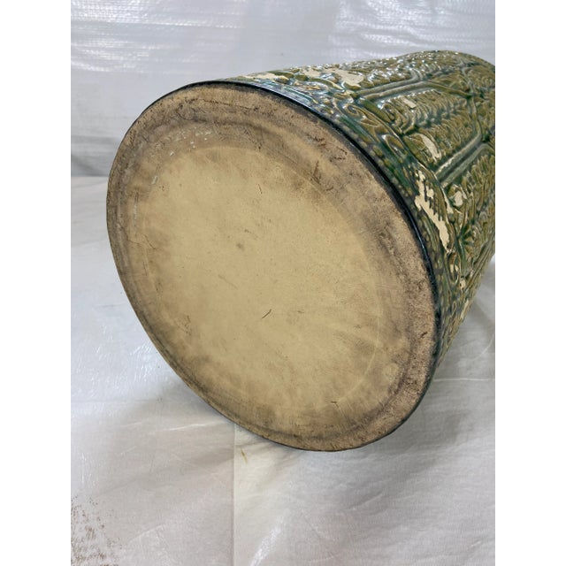 Ceramic Antique Green Glazed Majolica Umbrella Stand For Sale - Image 7 of 8