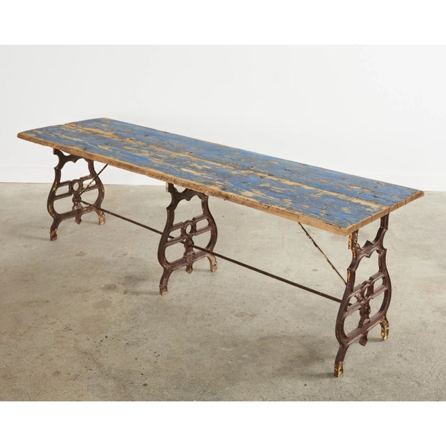 Wood 19th Century French Industrial Style Pine Iron Dining Table For Sale - Image 7 of 13