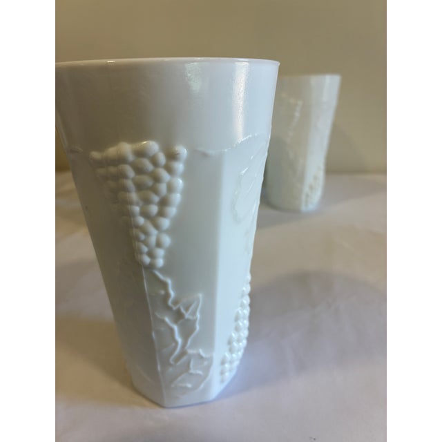 Vintage White Milk Glass Grape & Vine Tumblers, Set of 9 For Sale - Image 10 of 13