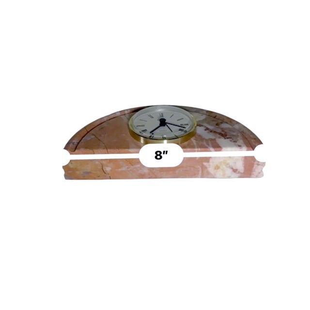 Art Deco Staiger Quartz West Germany Mantel Clock Half-Moon Pink Marble Base For Sale In Baton Rouge - Image 6 of 9