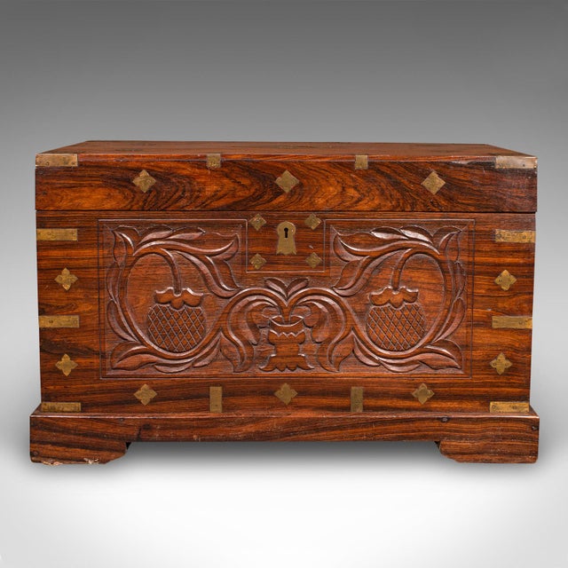 Antique Celebration Chest, Indian, Teak, Brass, Trunk, Coffee Table, Victorian For Sale - Image 4 of 12
