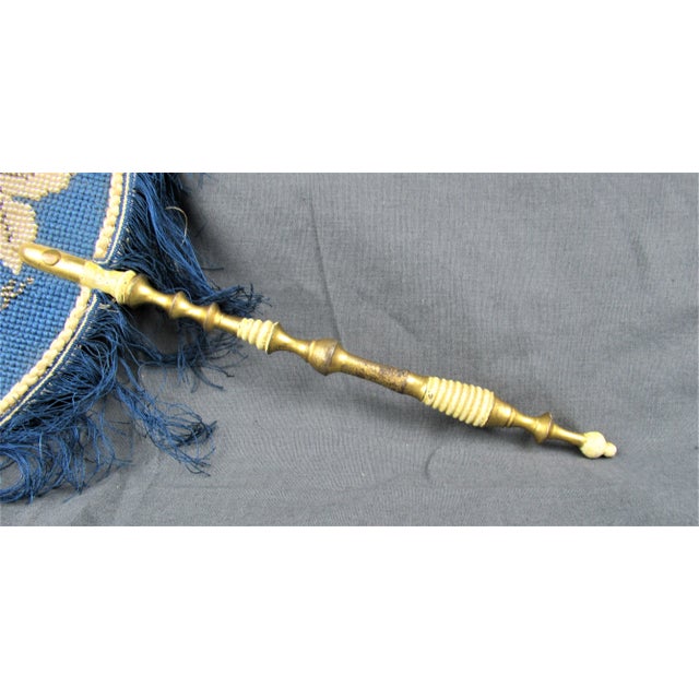 Victorian Late 20th Century Victorian Face Screen with Beaded Embroidery and Carved Gilded Handle For Sale - Image 3 of 8