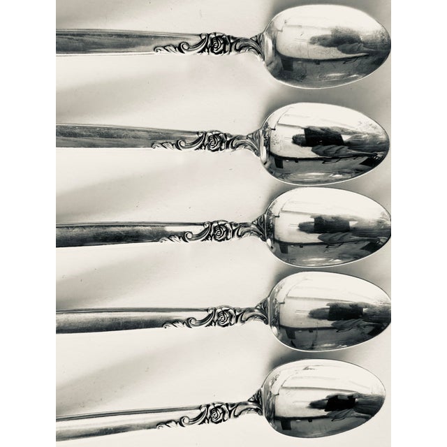 Vintage Silver Rose by Heirloom Sterling Silver Demitasse Spoons 4.40"L set of 5 , in very good condition.
