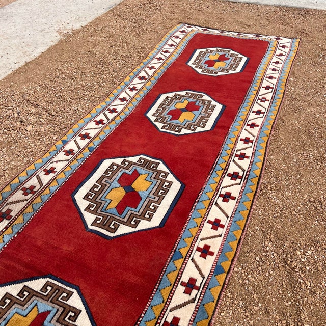 Boho Chic Vintage Fine Wool Anatolian Red Rug - 3’x11’5 For Sale - Image 3 of 9