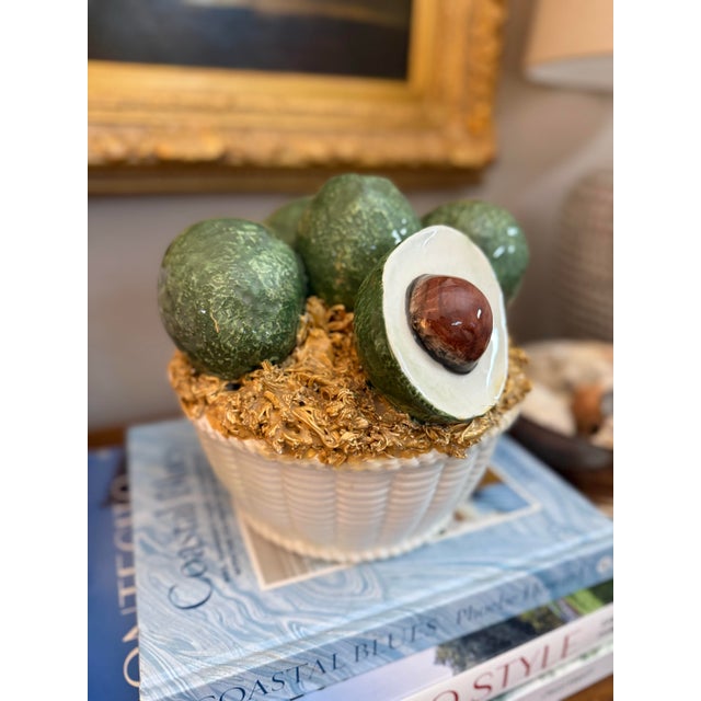 Avocado Vintage Italian Ceramic Avocado Basket – Handcrafted Majolica Centerpiece For Sale - Image 8 of 8