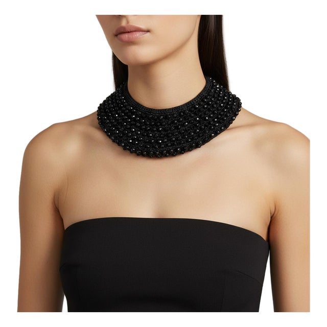 1930s Woven Jet-Black Faceted Crystals Italian Multi-Strand Necklace For Sale