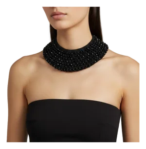 1930s Woven Jet-Black Faceted Crystals Italian Multi-Strand Necklace