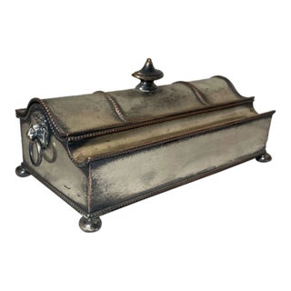 Antique 19th Century Silverplated Copper Glass Jar Desk Inkwell Stand Holder For Sale