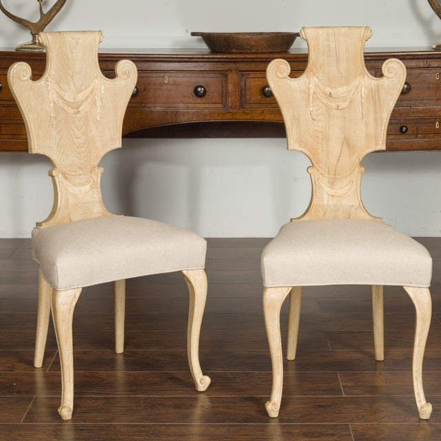 Mid 20th Century Set of Six Italian Midcentury Bleached Walnut Dining Room Chairs with Scrolls For Sale - Image 5 of 12