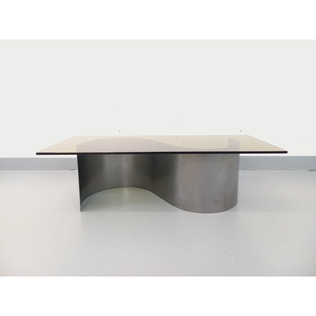 Vintage Space Age Rectangular Coffee Table in Steel and Smoked Glass, 1970s For Sale - Image 6 of 17