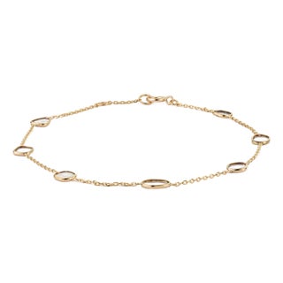 Minimalist 14k Yellow Gold Bezel Set Uncut Diamond Station Chain Bracelet For Sale