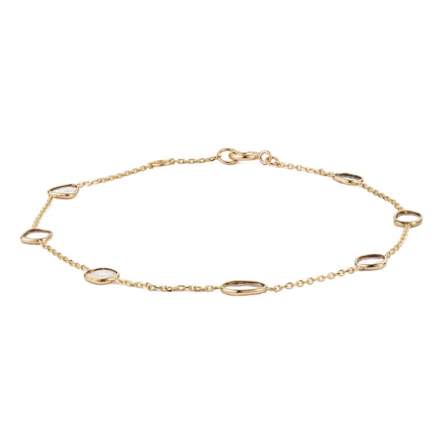 Minimalist 14k Yellow Gold Bezel Set Uncut Diamond Station Chain Bracelet For Sale