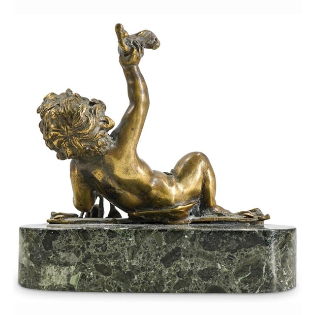 Antique Bronze Putto on Marble Base For Sale In Miami - Image 6 of 9