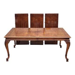 Vintage Karges Burl Walnut Dining Table With 3 Leaves and Pads For Sale