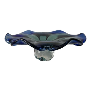 Vintage 1980s Art Glass Pedestal Centerpiece Dish