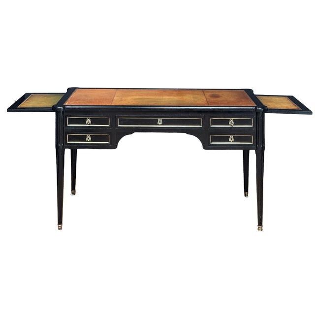 Wood Louis XVI Ebonized Writing Table or Desk With Embossed Leather Top From France For Sale - Image 7 of 15