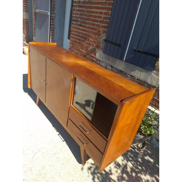 Modernist French Sideboard in Oak Chevron Pattern and Glass-Fronted, 1950s For Sale - Image 12 of 15
