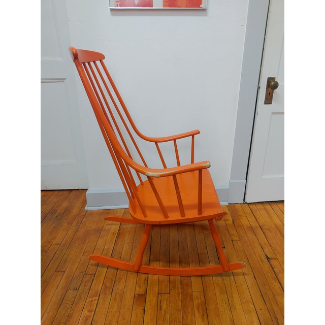 Similar to a Lena Larssen design, this brightly painted rocking chair was assembled by SK Products, Wallington, NJ from...