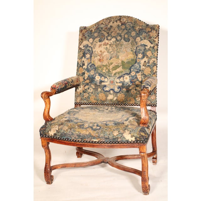 French French Regence Walnut Armchair With Tapestry Upholstery For Sale - Image 3 of 15