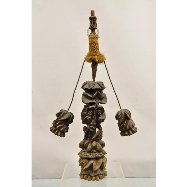 Late 20th Century Primitive Carved Wood Figural Tiki Totem Kinetic Wobbly Balancing Art Sculpture For Sale - Image 11 of 11