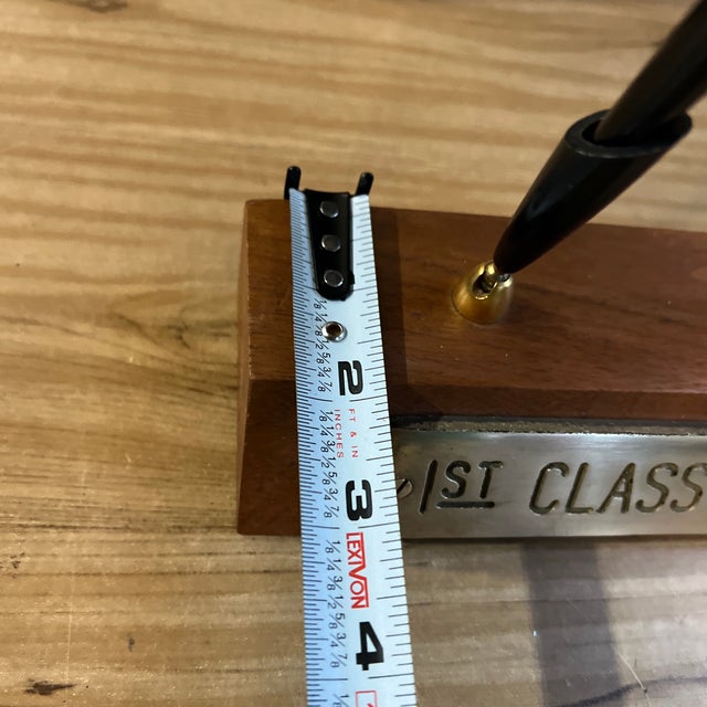 Mid-Century Modern 1970s 1st Class Lawyer Wooden Brass Pen Holder For Sale - Image 3 of 9