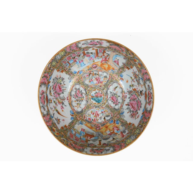 19th Century Chinese Export Rose Medallion Punch Bowl For Sale In Boston - Image 6 of 11