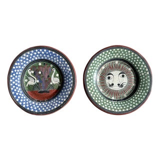 Hand-Painted Ceramic Art Wall Plates from Salvador Vazquez Carmona, Mexico, 1970s, Set of 2 For Sale