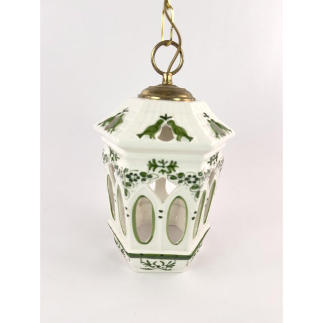 1960s Vintage French Ceramic Pendant Light With Hand-Painted Green Birds For Sale - Image 5 of 18